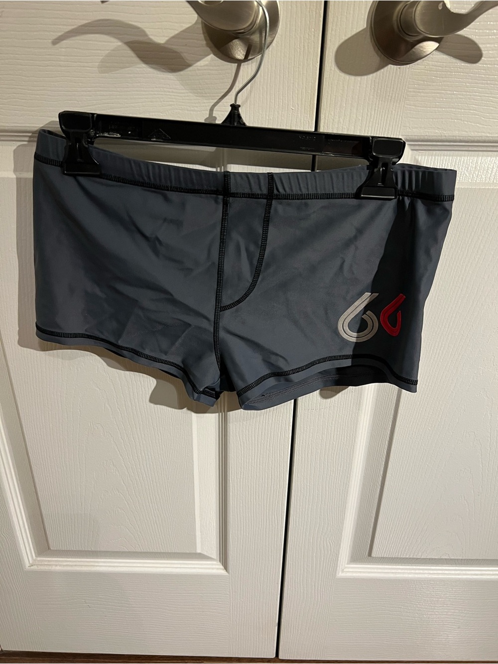 Simons Gray Men's Swim Trunks with Red Accent
